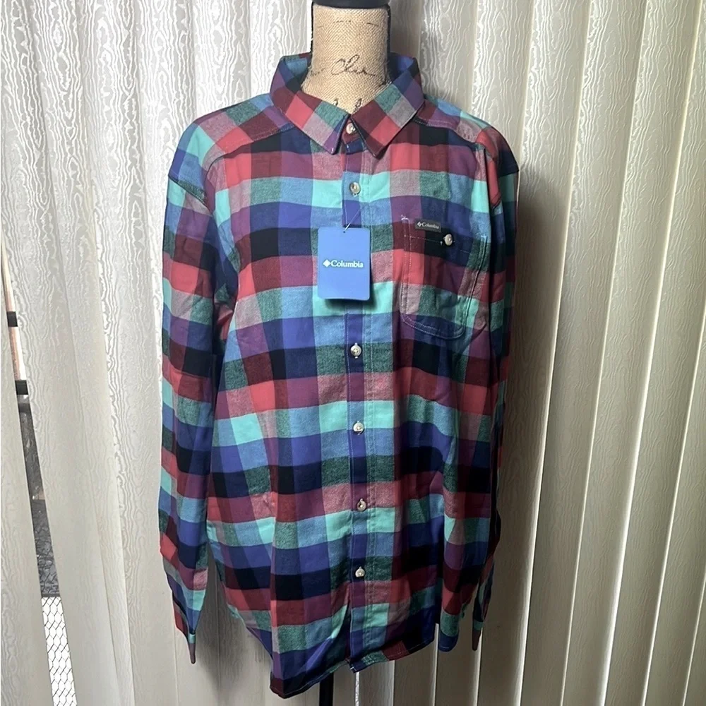 Columbia Men’s Cornell Woods Buffalo Checker Colorful Long Sleeve Shirt SZ XL - Picture 4 of 9